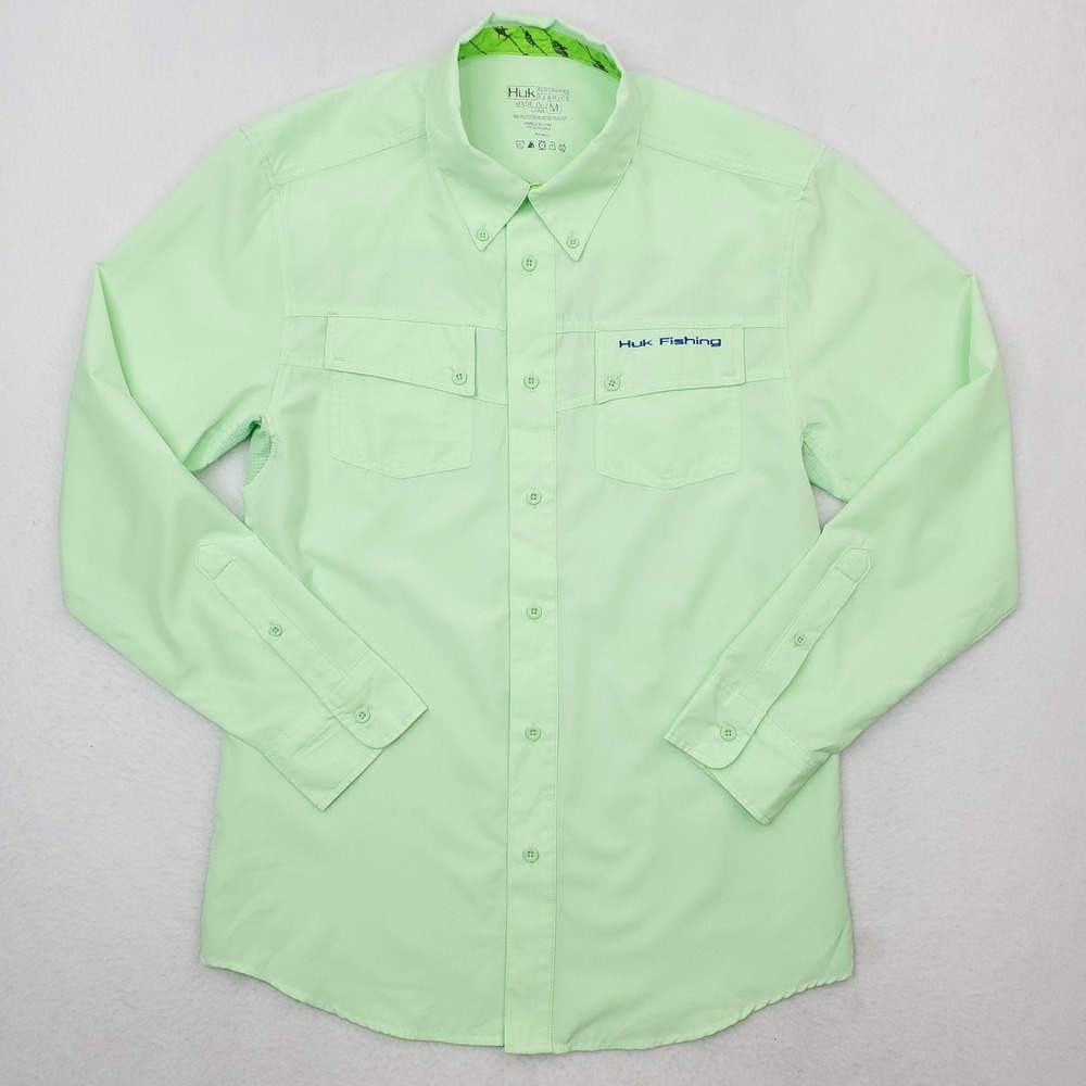 Huk Performance Fishing Shirt Mens Medium Green Vented Long Sleeve Quick Dry Top